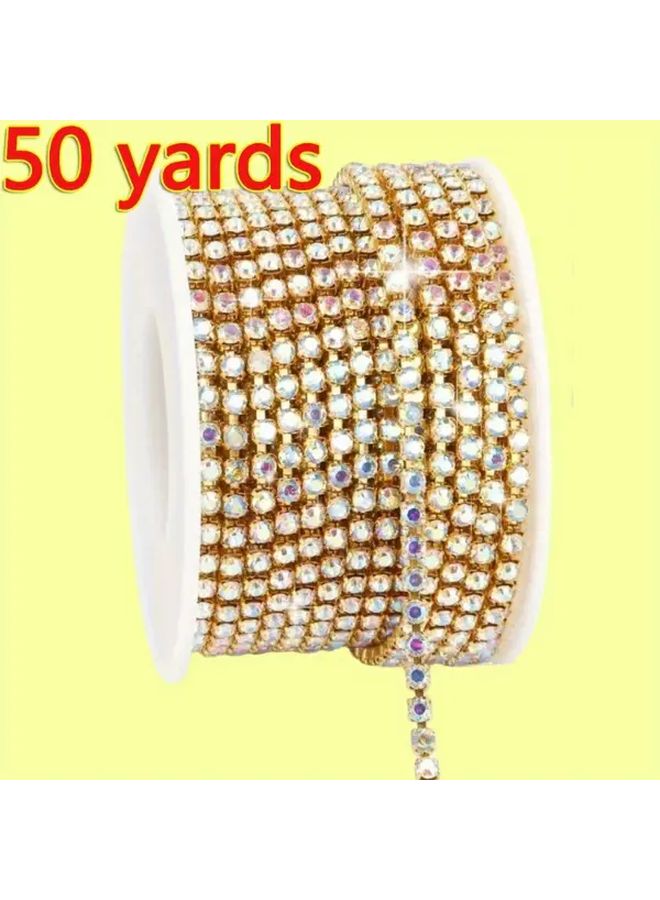 SS12 2 8mm سلسلة ترصيع حجر الراين الذهبي 50 ياردة لتزيين الأزياء والحرف اليدوية - Image 1